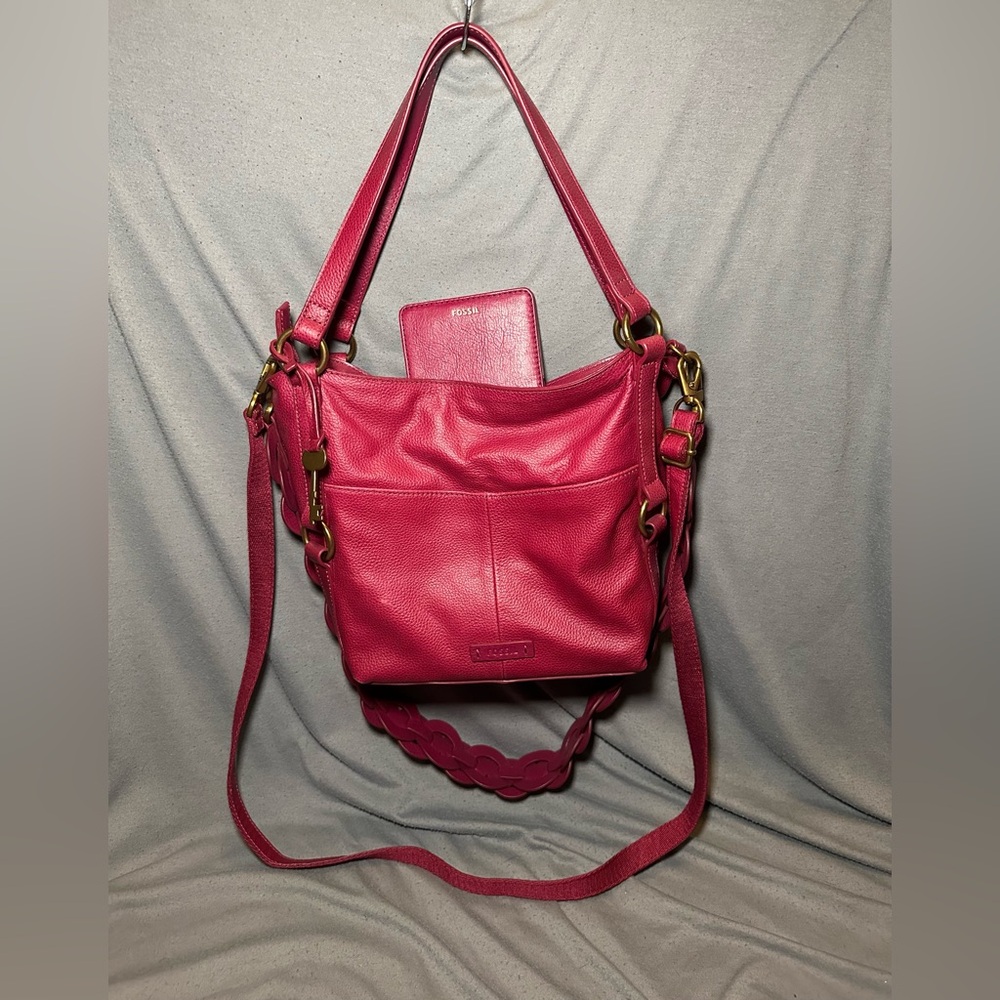 Fossil Sam Shopper bag in burgundy with wallet